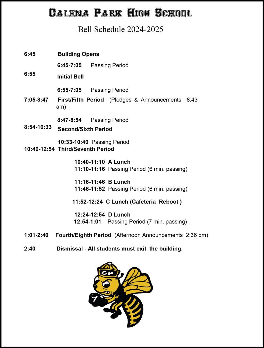  2024-25 GPHS Bell Schedule